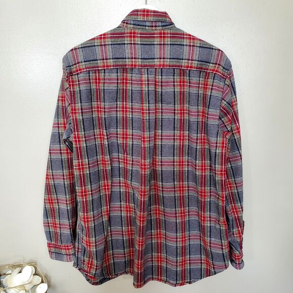 L.L. Bean Scotch Plaid Flannel Shirt Size Medium Traditional Fit Grey Stewart - Picture 2 of 10